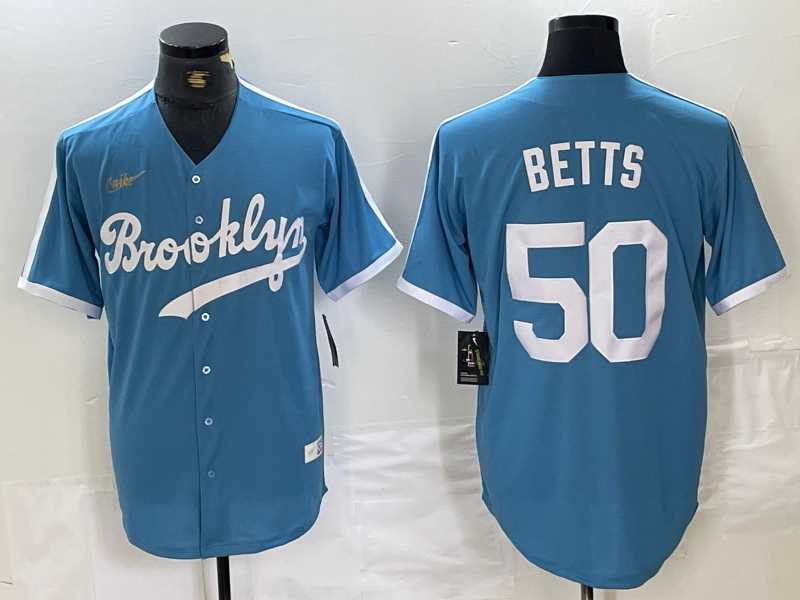Men%27s Brooklyn Dodgers #50 Mookie Betts Light Blue Cooperstown Collection Cool Base Jersey->cincinnati reds->MLB Jersey